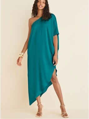 VENUS Teal One-Shoulder Asymmetric Midi Dress NWOT